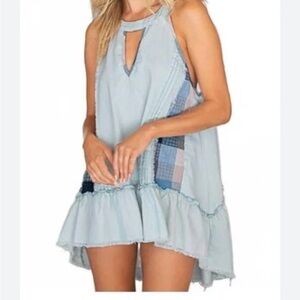POL Light Blue Sleeveless Dress with Patchwork Detail